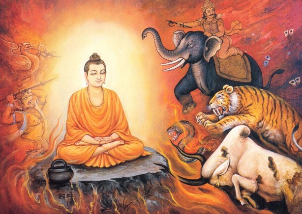 佛陀以四功德力挑起巨石